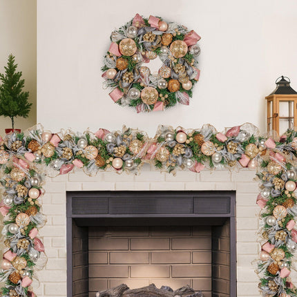 Christabelle Premium 100cm Christmas Garland Jewelled Baubles & Berries Tree Decoration Ornament Pink Silver Gold.