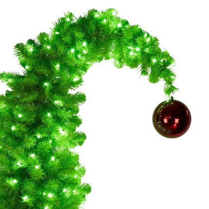 Christabelle 4ft Christmas Gremlin Tree Curved Top Red Bauble Built In Green & White LED Lights Foot Pedal Control.