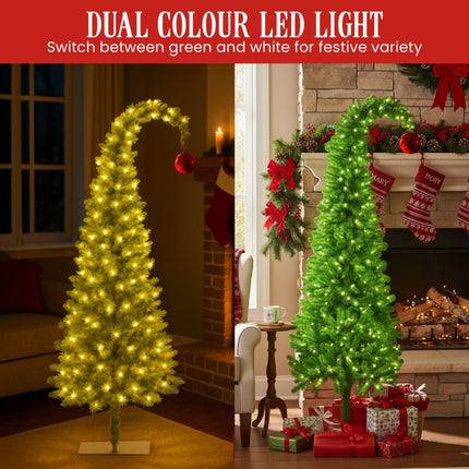 Christabelle 4ft Christmas Gremlin Tree Curved Top Red Bauble Built In Green & White LED Lights Foot Pedal Control.