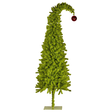 Christabelle 4ft Christmas Gremlin Tree Curved Top Red Bauble Built In Green & White LED Lights Foot Pedal Control.