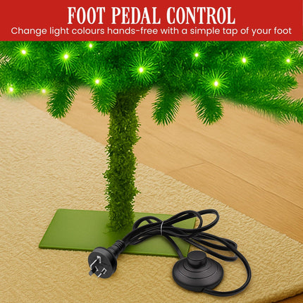 Christabelle 7.5ft Christmas Gremlin Tree Curved Top Red Bauble Built-in Green White LED Lights Control Base & Cord.