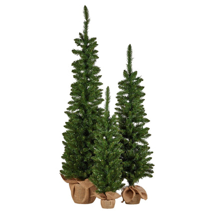 Christabelle Set of 3 Pre-Lit Christmas Trees Green Pine w/LED Lights, Hessian Base & Individual Plugs Varying Heights.