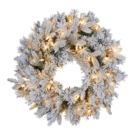 Christabelle Christmas Wreath Snowy Atica Pre-Lit with LED Lights Front Door Decoration Ornament.