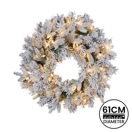 Christabelle Christmas Wreath Snowy Atica Pre-Lit with LED Lights Front Door Decoration Ornament.