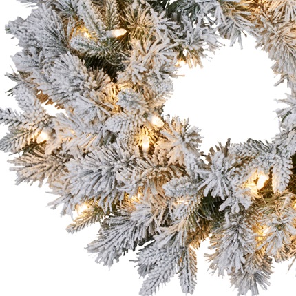 Christabelle Christmas Wreath Snowy Atica Pre-Lit with LED Lights Front Door Decoration Ornament.