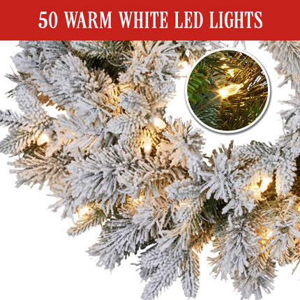 Christabelle Christmas Wreath Snowy Atica Pre-Lit with LED Lights Front Door Decoration Ornament.