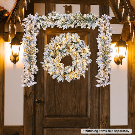 Christabelle Christmas Wreath Snowy Atica Pre-Lit with LED Lights Front Door Decoration Ornament.