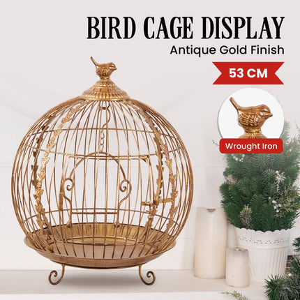 Christabelle Antique Gold Metal Art Iron Wrought Material Bird Cage Display Christmas Decor.