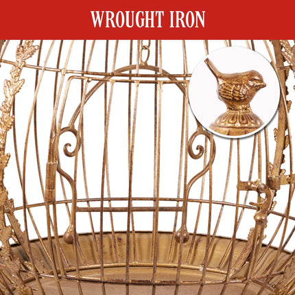 Christabelle Antique Gold Metal Art Iron Wrought Material Bird Cage Display Christmas Decor.