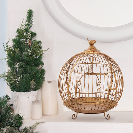 Christabelle Antique Gold Metal Art Iron Wrought Material Bird Cage Display Christmas Decor.