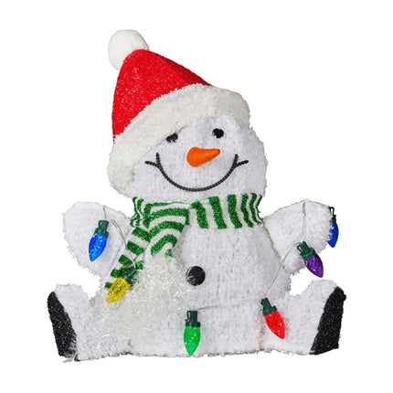 Christabelle Sitting Christmas Snowman Display With Lights - 40cm.