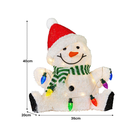 Christabelle Sitting Christmas Snowman Display With Lights - 40cm.