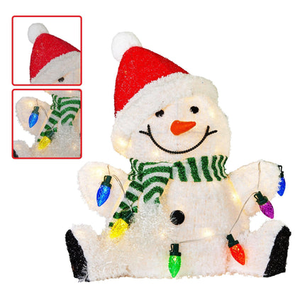 Christabelle Sitting Christmas Snowman Display With Lights - 40cm.