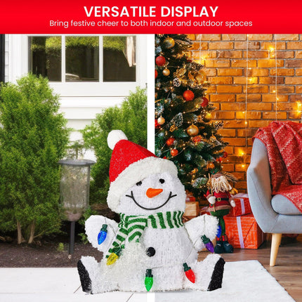 Christabelle Sitting Christmas Snowman Display With Lights - 40cm.