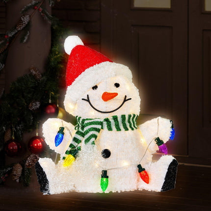 Christabelle Sitting Christmas Snowman Display With Lights - 40cm.