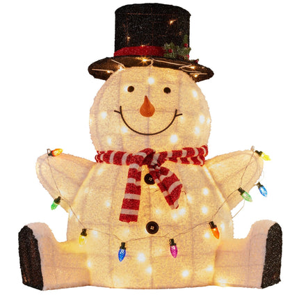 Christabelle 82cm Sitting Snowman Christmas Display with Lights.