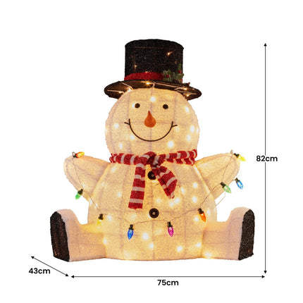 Christabelle 82cm Sitting Snowman Christmas Display with Lights.