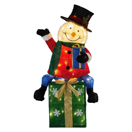 Christabelle 85cm Christmas Snowman On Presents Display with Lights.