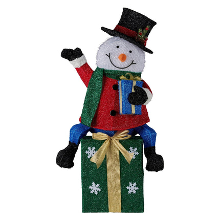 Christabelle 85cm Christmas Snowman On Presents Display with Lights.