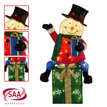 Christabelle 85cm Christmas Snowman On Presents Display with Lights.