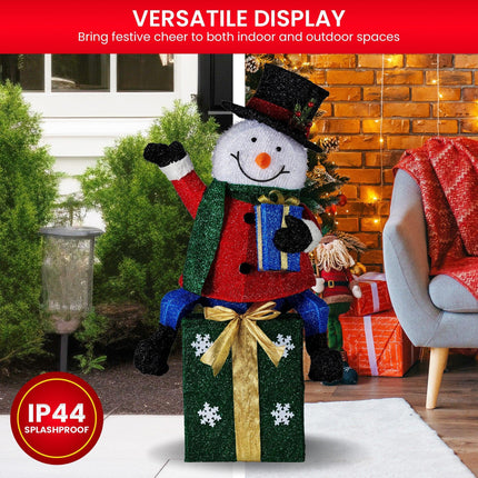 Christabelle 85cm Christmas Snowman On Presents Display with Lights.