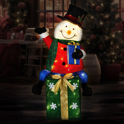 Christabelle 85cm Christmas Snowman On Presents Display with Lights.