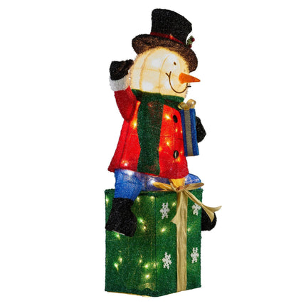 Christabelle 85cm Christmas Snowman On Presents Display with Lights.