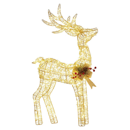 Christabelle Light Up Christmas Reindeer Display Indoor & Outdoor Decoration Warm White LED Lights Gold Bow Wire Frame.