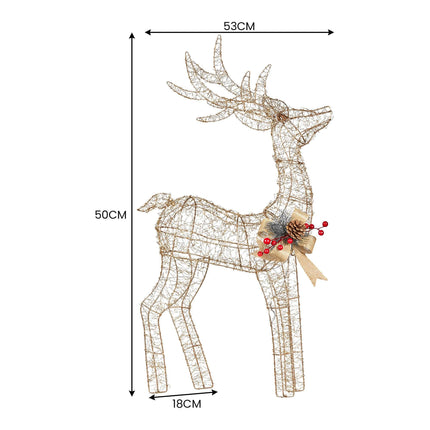 Christabelle Light Up Christmas Reindeer Display Indoor & Outdoor Decoration Warm White LED Lights Gold Bow Wire Frame.