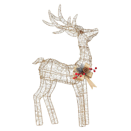 Christabelle Light Up Christmas Reindeer Display Indoor & Outdoor Decoration Warm White LED Lights Gold Bow Wire Frame.
