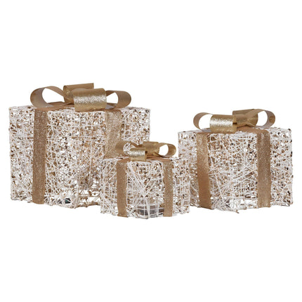 Christabelle Set of 3 Battery Operated Golden Christmas Gift Boxes w/Warm White LED Lights Indoor Decorative Holiday.