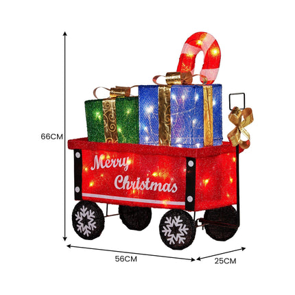 Christabelle Christmas Cart Display w/Candy Cane & Presents Warm White LED Lights Wire Frame Structure Indoor & Outdoor.