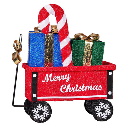 Christabelle Christmas Cart Display w/Candy Cane & Presents Warm White LED Lights Wire Frame Structure Indoor & Outdoor.