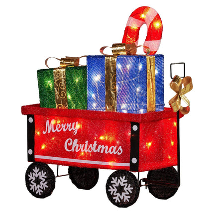 Christabelle Christmas Cart Display w/Candy Cane & Presents Warm White LED Lights Wire Frame Structure Indoor & Outdoor.