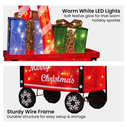 Christabelle Christmas Cart Display w/Candy Cane & Presents Warm White LED Lights Wire Frame Structure Indoor & Outdoor.
