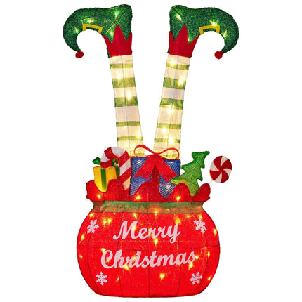 Christabelle Elf in Gift Sack Christmas Display Warm White LED Lights 86cm for Decoration w/Wire Frame Construction.