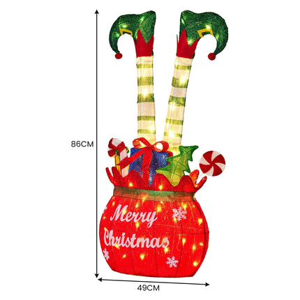 Christabelle Elf in Gift Sack Christmas Display Warm White LED Lights 86cm for Decoration w/Wire Frame Construction.