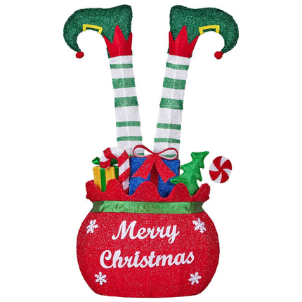 Christabelle Elf in Gift Sack Christmas Display Warm White LED Lights 86cm for Decoration w/Wire Frame Construction.