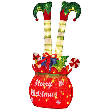 Christabelle Elf in Gift Sack Christmas Display Warm White LED Lights 86cm for Decoration w/Wire Frame Construction.