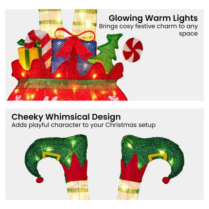 Christabelle Elf in Gift Sack Christmas Display Warm White LED Lights 86cm for Decoration w/Wire Frame Construction.