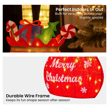 Christabelle Elf in Gift Sack Christmas Display Warm White LED Lights 86cm for Decoration w/Wire Frame Construction.