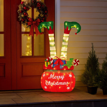 Christabelle Elf in Gift Sack Christmas Display Warm White LED Lights 86cm for Decoration w/Wire Frame Construction.