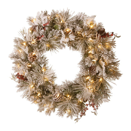 Christabelle 61cm Snowy Christmas Wreath Bedford with LED Lights Front Door Decoration Ornament.