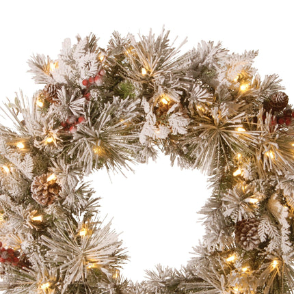 Christabelle 61cm Snowy Christmas Wreath Bedford with LED Lights Front Door Decoration Ornament.