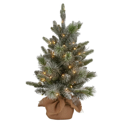 Christabelle 61cm Pre-Lit Snowy Stamford Spruce Battery-Operated Mini Christmas Tree Multi-Functional LED Timer.