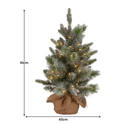 Christabelle 61cm Pre-Lit Snowy Stamford Spruce Battery-Operated Mini Christmas Tree Multi-Functional LED Timer.