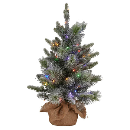 Christabelle 61cm Pre-Lit Snowy Stamford Spruce Battery-Operated Mini Christmas Tree Multi-Functional LED Timer.