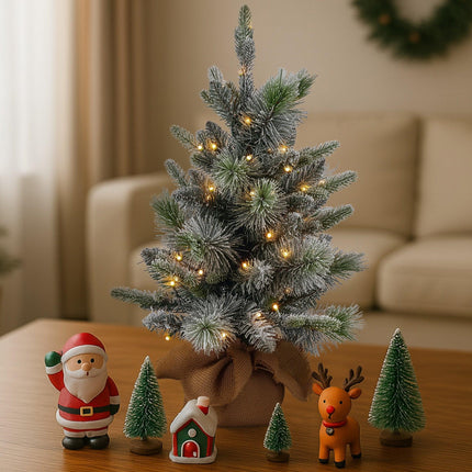Christabelle 61cm Pre-Lit Snowy Stamford Spruce Battery-Operated Mini Christmas Tree Multi-Functional LED Timer.