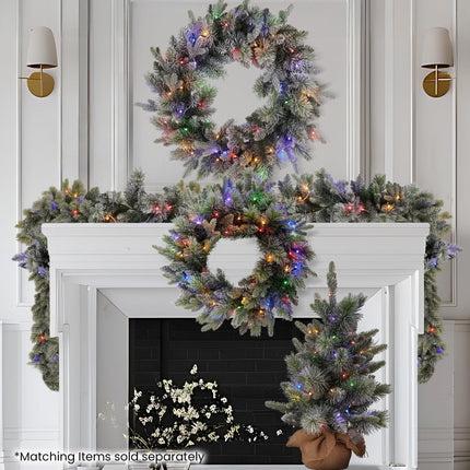 Christabelle 61cm Pre-Lit Snowy Stamford Spruce Battery-Operated Mini Christmas Tree Multi-Functional LED Timer.