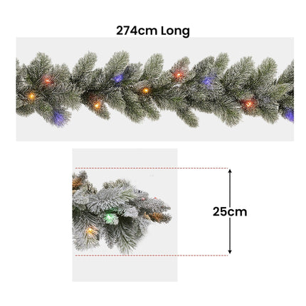 Christabelle 2.7m Christmas Garland Snowy with LED Lights Stamford Spruce Tree Decoration Ornament.